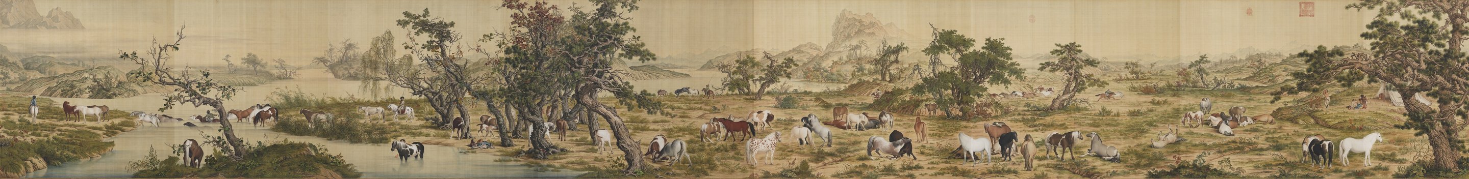 《百骏图》草地上姿态各异的马群局部