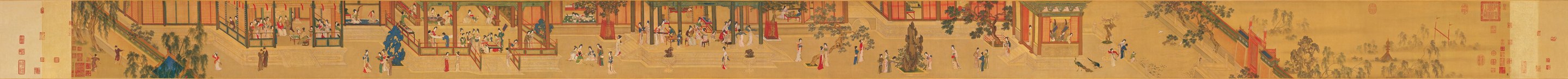 《汉宫春晓图》宫中奏乐与庭院人物局部